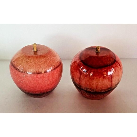 Antique Apple Italian Alabaster Stone Set of 2 Fruit Carved Marble 3" Woodstem - Picture 2 of 10
